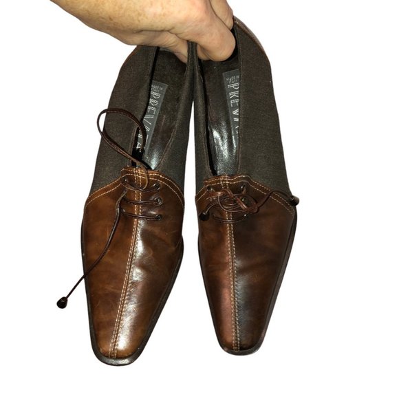 Prevata gray Flannel cordovan Brown Leather lace up heeled oxford shoes … - Picture 2 of 6
